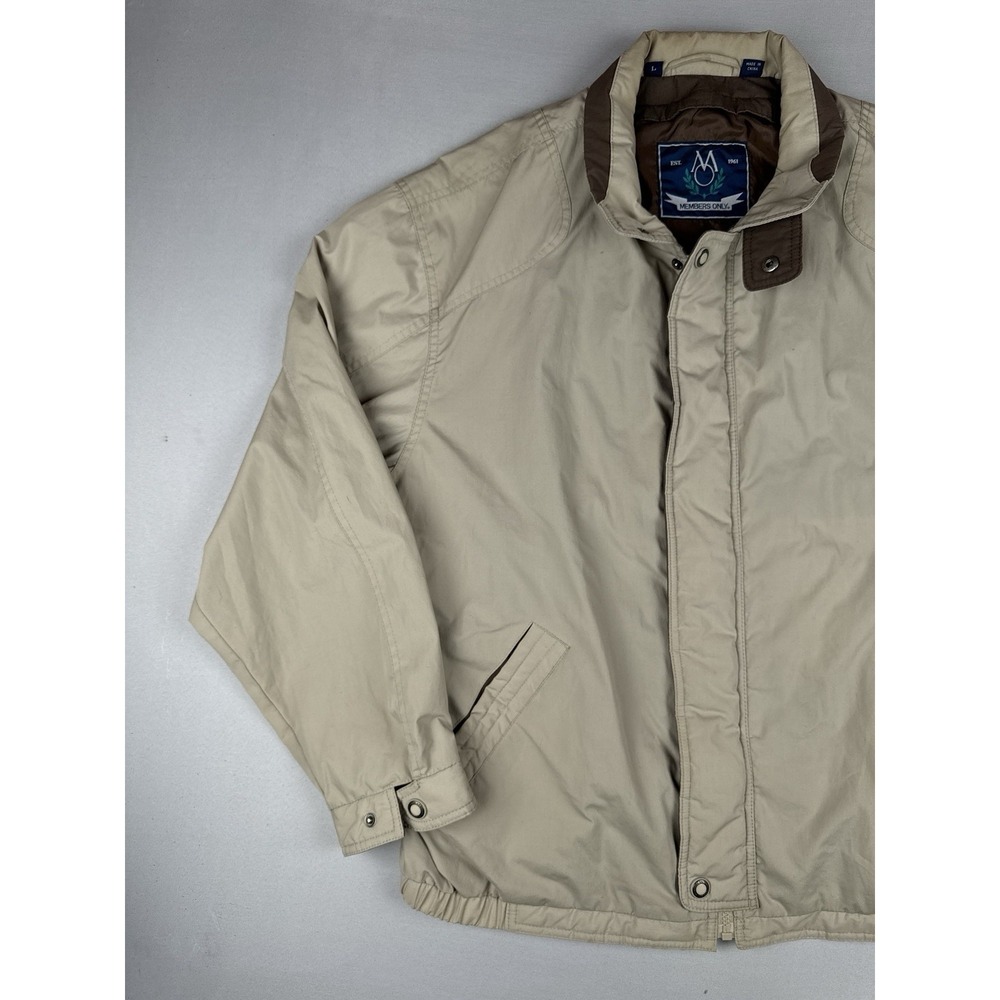 Vintage Members Only Jacket Tan Cafe Racer Cotton Blend L - Picture 2 of 16